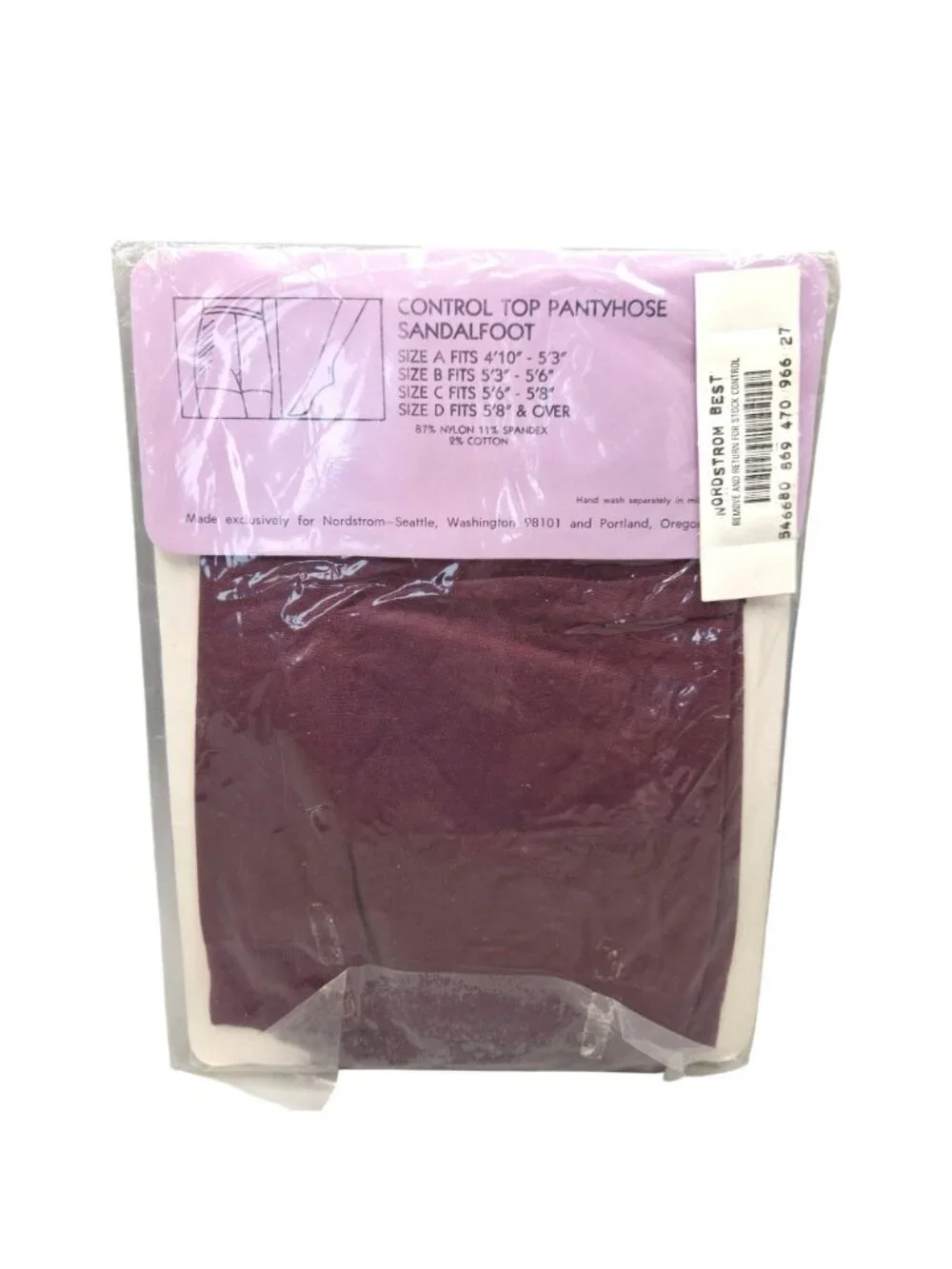 Vintage Nordstrom Control Top Pantyhose Sandalfoot Grackle Grape Size B Set of 2